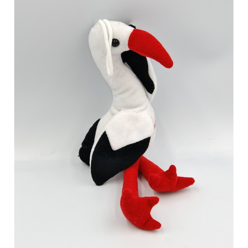 Peluche cigogne blanche rouge noir VAN DE WALLE