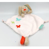 Doudou plat lapin blanc beige vert bleu rouge papillons PREMAMAN
