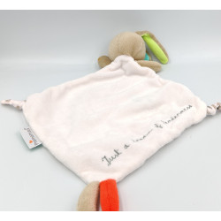 Doudou plat lapin blanc beige vert bleu rouge papillons PREMAMAN
