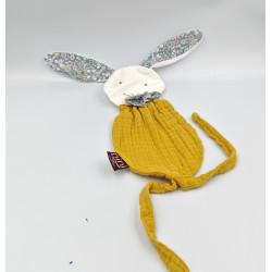 Doudou plat lapin lange beige marron blanc bleu fleurs NINI LA DUCHESSE