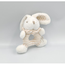 Doudou hochet lapin blanc beige rayé COCKTAIL SCANDINAVE