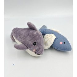 Doudou dauphin poisson bleu violet lot de 2