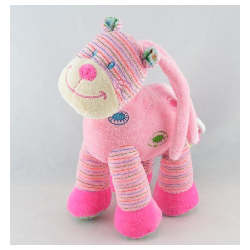 Doudou musical vache rose gris poussin foulard vert NICOTOY