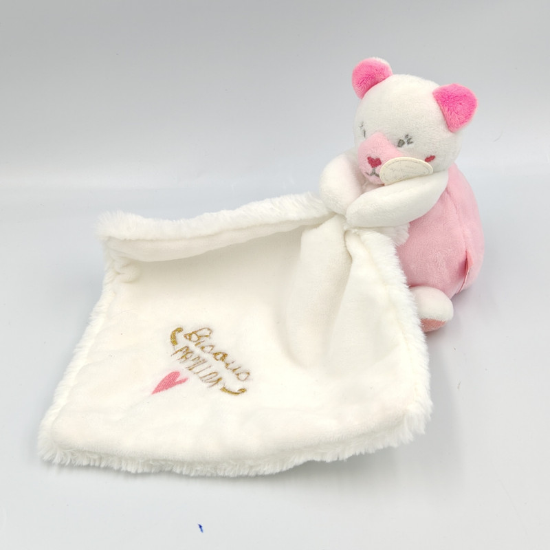 Doudou et Compagnie ours rose blanc mouchoir Bisous Papillon