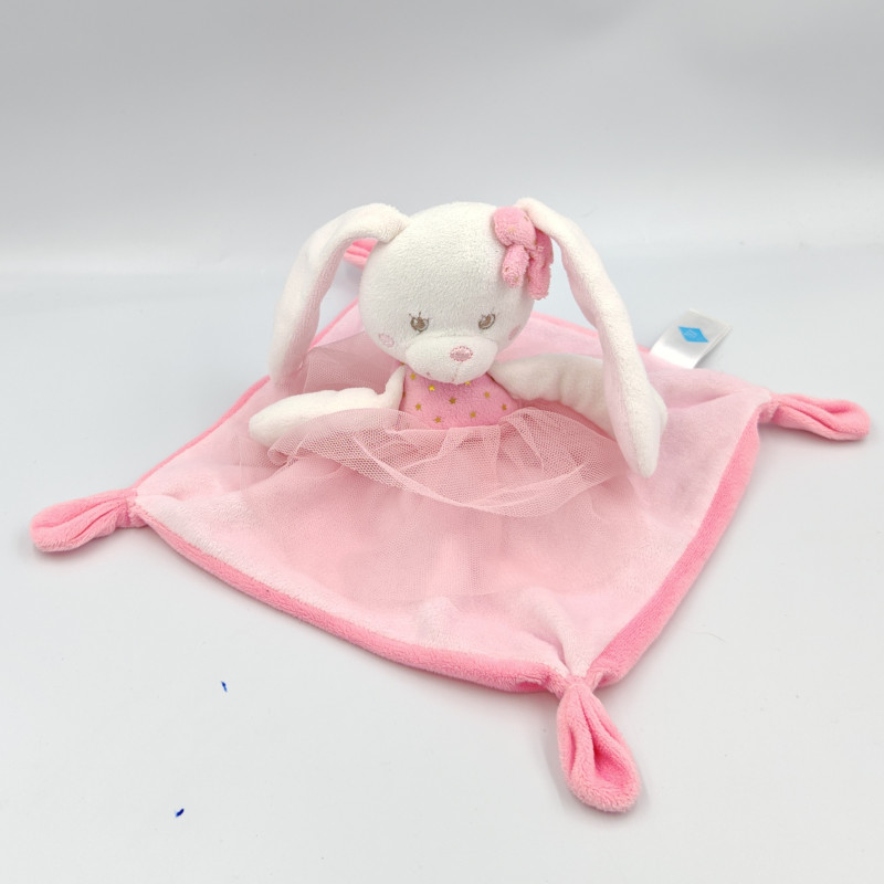 Doudou plat lapin blanc rose étoiles tutu TEX BABY