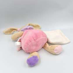 Doudou et compagnie lapin beige rose col pétale bleu rose mouchoir