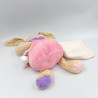 Doudou et compagnie lapin beige rose col pétale bleu rose mouchoir