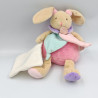 Doudou et compagnie lapin beige rose col pétale bleu rose mouchoir