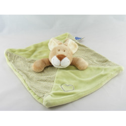 Doudou plat carré rayé vert  lapin MOTS D'ENFANTS