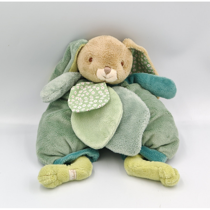 Doudou lapin vert bleu fleurs BUKOWSKI