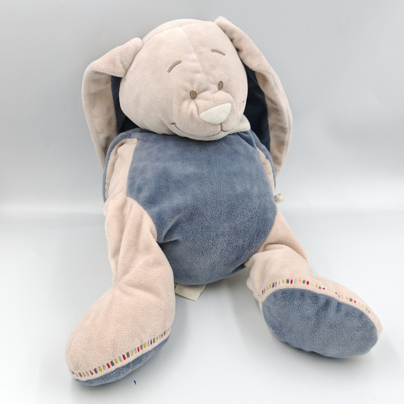 Grand doudou lapin bleu beige blanc Bao et Wapi NOUKIE'S