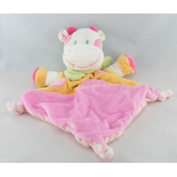 Doudou plat vache rose pois foulard rayé rose NICOTOY