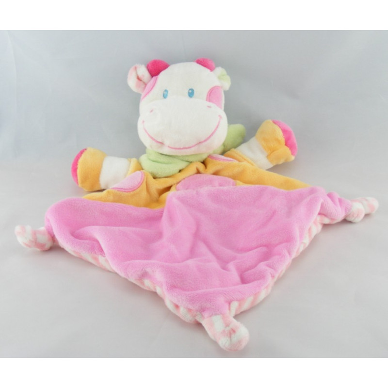 Doudou plat vache rose pois foulard rayé rose NICOTOY