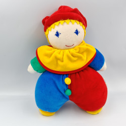 Doudou lutin clown arlequin jaune vert rouge bleu LUCKSON