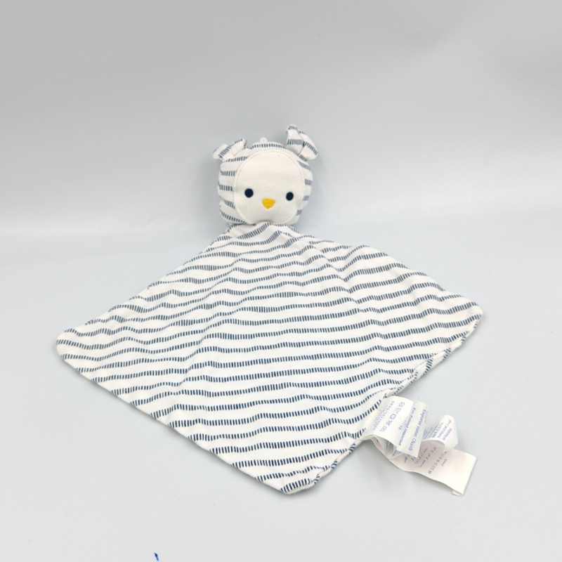 Doudou plat ours souris blanc rayé bleu marine OBAIBI OKAIDI