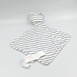 Doudou plat ours souris blanc rayé bleu marine OBAIBI OKAIDI