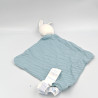 Doudou plat lapin blanc bleu rayé OBAIBI