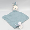 Doudou plat lapin blanc bleu rayé OBAIBI