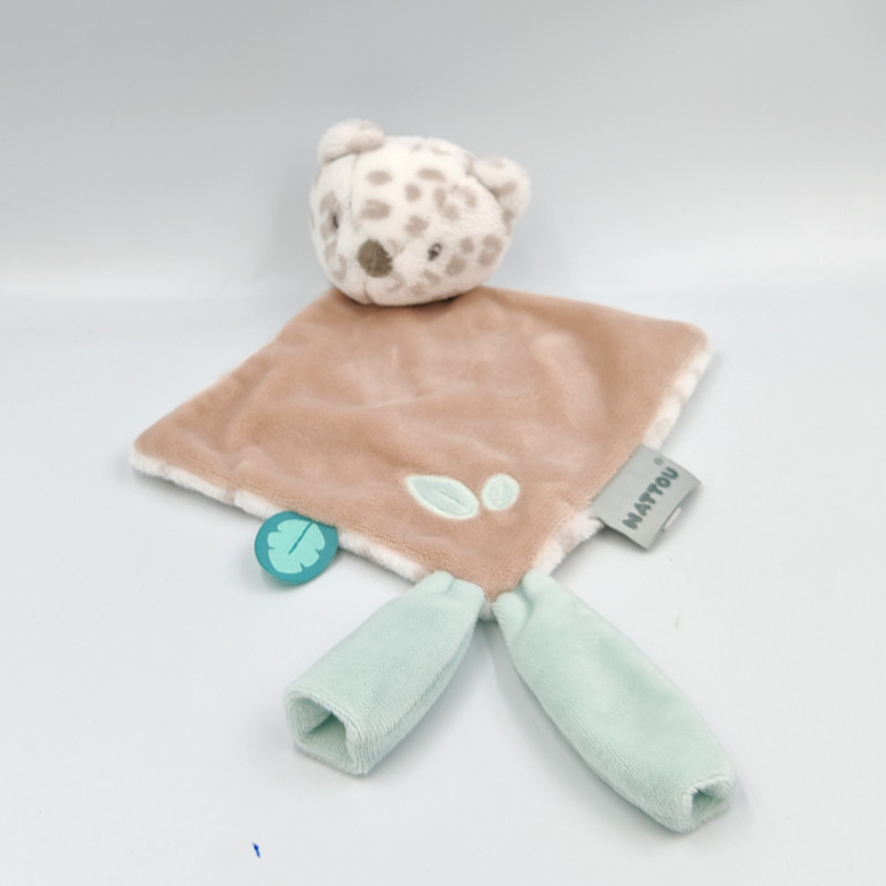 Doudou plat chat panthère blanc beige bleu LEA NATTOU