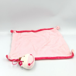 Doudou plat carré vache rose fleur DPAM