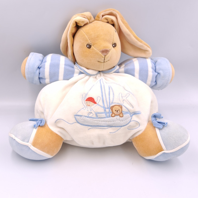 Doudou patapouf lapin blanc bleu bateau enfant KALOO