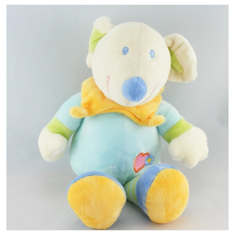 Doudou plat rond souris robe bleu NICOTOY