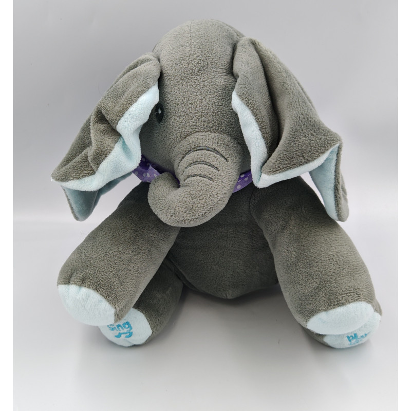 Peluche interactive sonore éléphant gris bleu FLAPPY BABY GUND