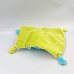 Doudou plat ours blanc bleu vert MOTS D'ENFANTS