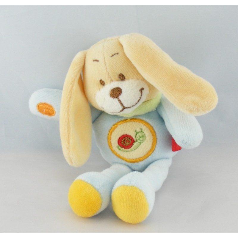 Doudou chien lapin bleu ciel escargot brodé TEX