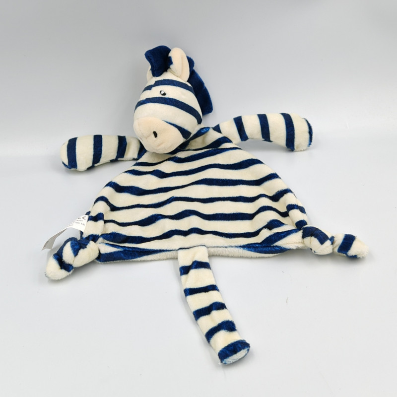 Doudou plat zèbre rayé blanc bleu OSGOOD TEXTILE