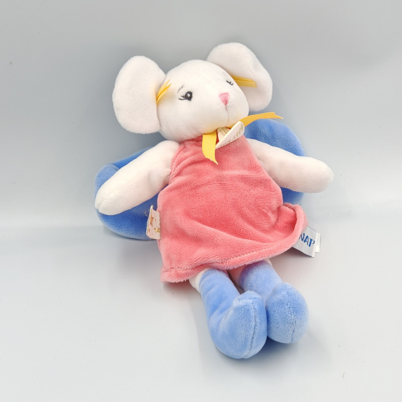 Doudou souris blanche rose bleu Praline BABY NAT