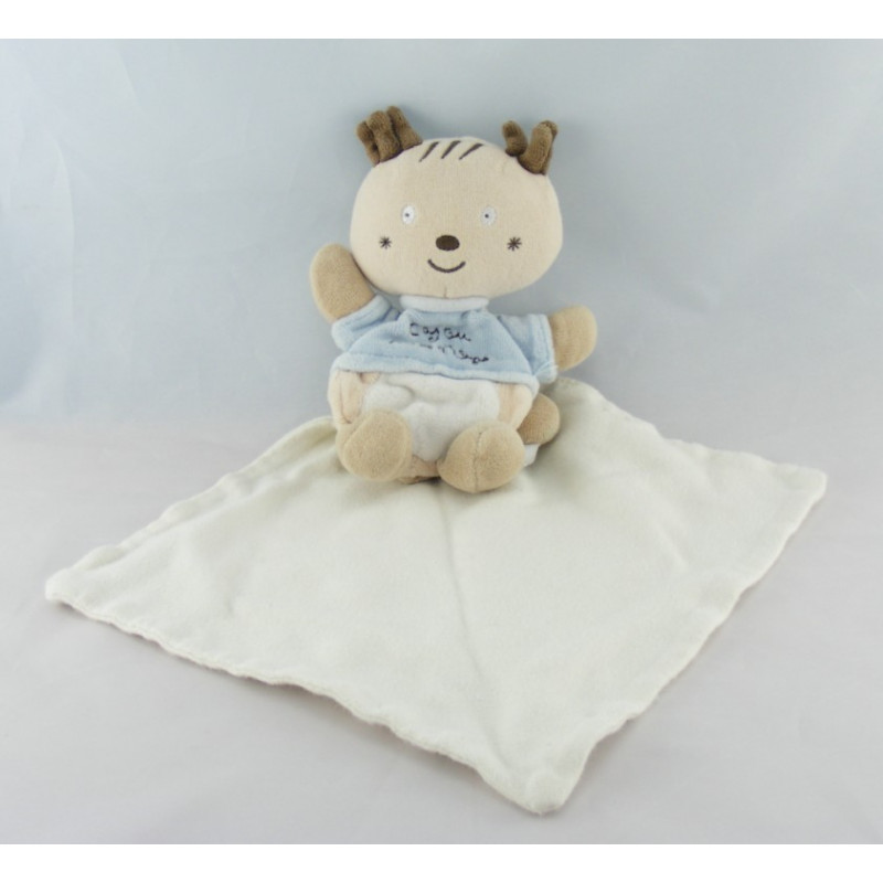 Doudou ours chat noir bleu vert  mouchoir Cajou SUCRE D'ORGE