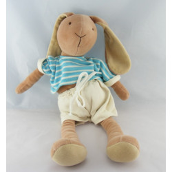 Grand doudou lapin marron maillot bleu rayé short blanc NOUNOURS