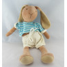 Grand doudou lapin marron maillot bleu rayé short blanc NOUNOURS