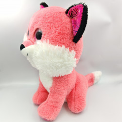 Peluche renard rose blanc gros yeux brillant PICWICTOYS
