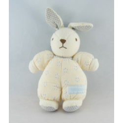 Doudou lapin beige écru fleur vichy bleu NOUNOURS