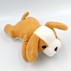 Doudou chien couché marron blanc
