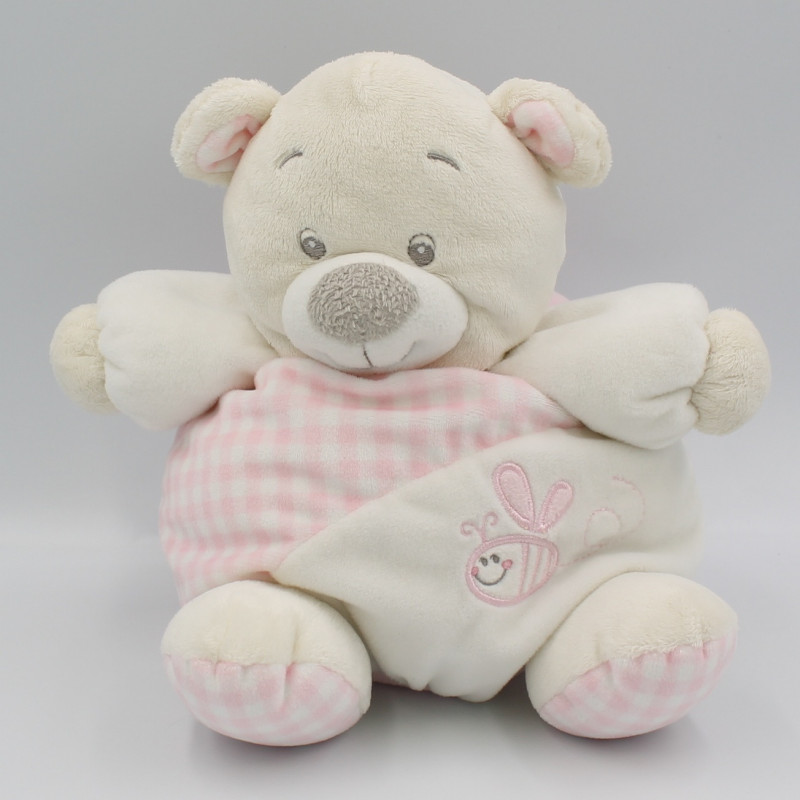 Doudou ours rose blanc abeille GIPSY