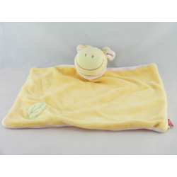 Doudou plat vache girafe jaune rose TEX 
