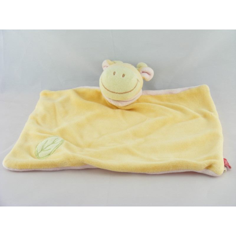 Doudou plat vache girafe jaune rose TEX 