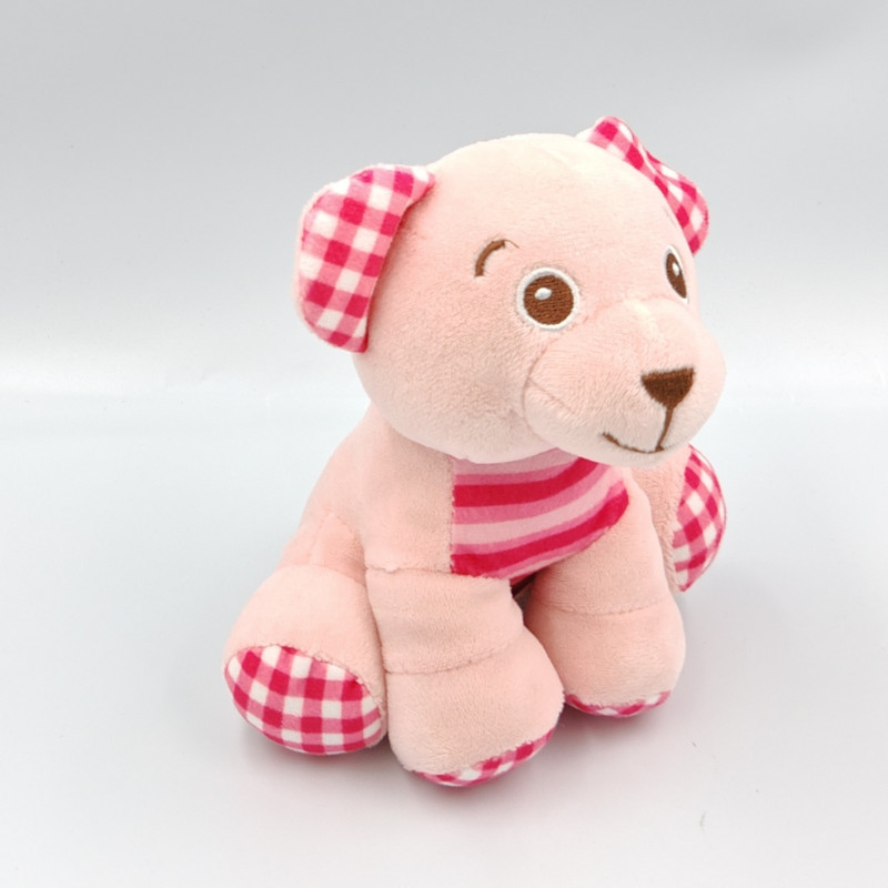 Doudou ours rose rayé vichy ZD TRADING