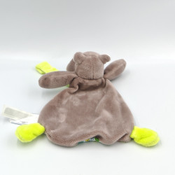 Mini doudou plat Hippopotame marron vert Bazile l'hippo BABY NAT