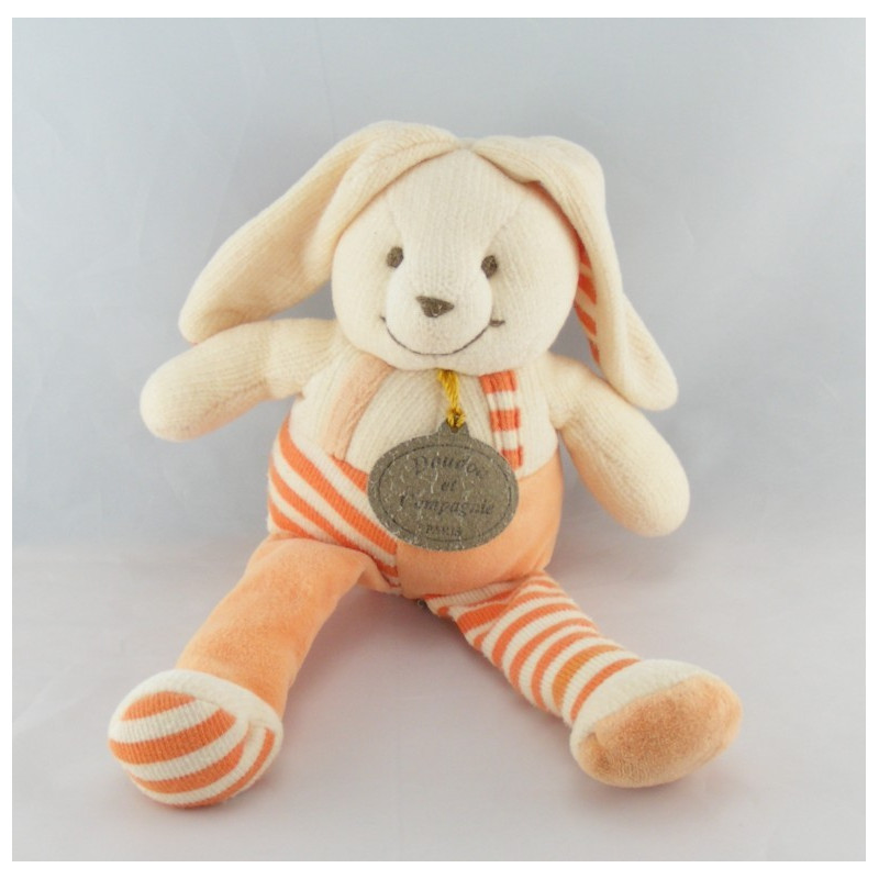 Doudou et compagnie lapin salopette rayé orange
