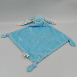 Doudou plat lapin bleu blanc étoiles lune AUCHAN