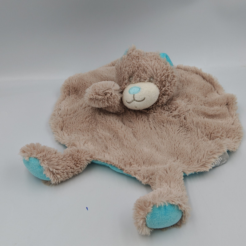 Doudou plat rond ours gris bleu TOM ET