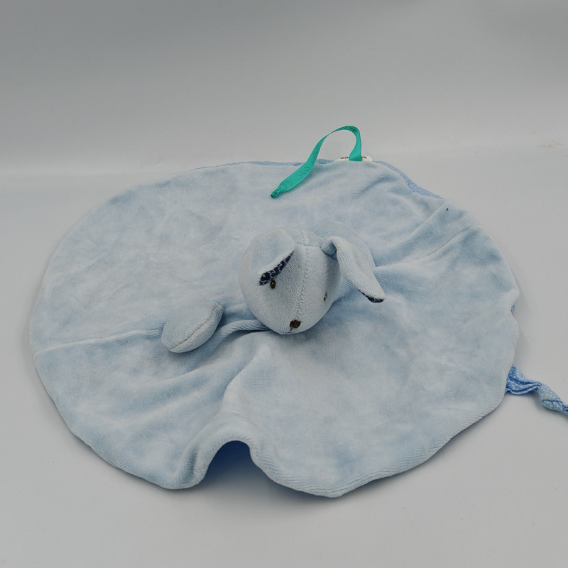 Doudou plat rond lapin bleu pois DPAM