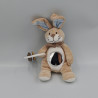 Doudou lapin beige bleu Oscar hochet NOUKIE'S