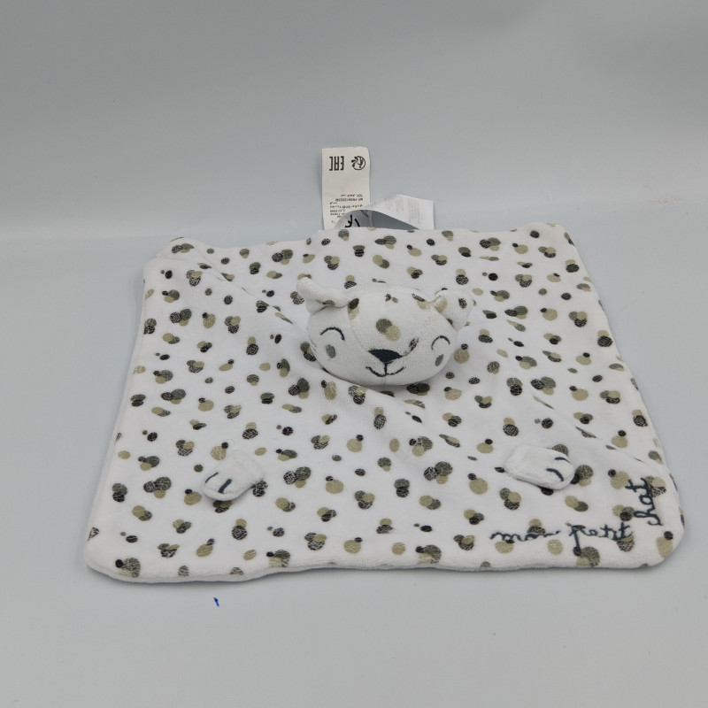 Doudou plat chat blanc pois gris DPAM
