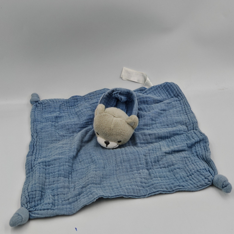 Doudou plat carré chat bleu lange OBAIBI