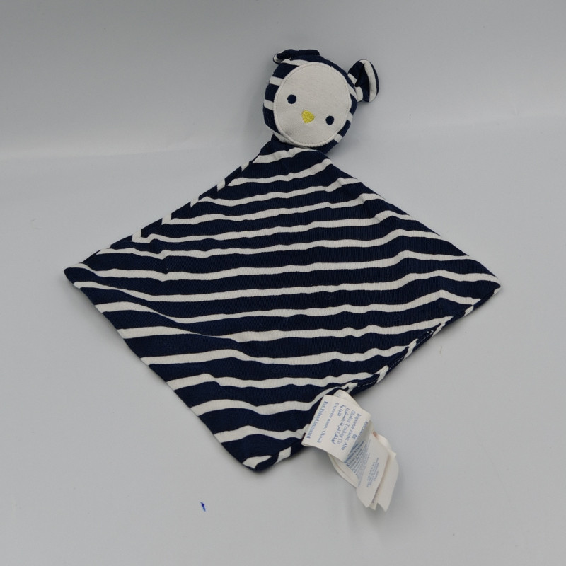 Doudou plat ours souris rayé bleu marine OBAIBI OKAIDI